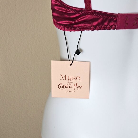 Muse by Coco de Mer Naomi Cherry Embroidered Underwired Plunge Bra, Size 30DD - Picture 5 of 7